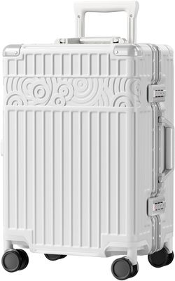 چمدان بدون زیپ با 4 چرخ، چمدان 20 اینچی هارد شل با PC+ABS، قفل TSA، 4 گوشه فلزی، سفید