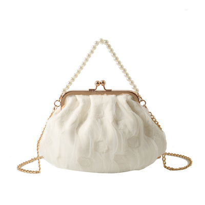 2024 NEW RETRO FAIRY SOLID COLOR small bag white hand hand bag perl bag net yarn of women in simple crossbody bag. باگ کوچک رنگي و رنگي و رنگي و رنگي و رنگي و رنگي و رنگي