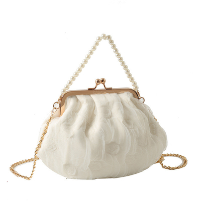 2024 NEW RETRO FAIRY SOLID COLOR small bag white hand hand bag perl bag net yarn of women in simple crossbody bag. باگ کوچک رنگي و رنگي و رنگي و رنگي و رنگي و رنگي و رنگي
