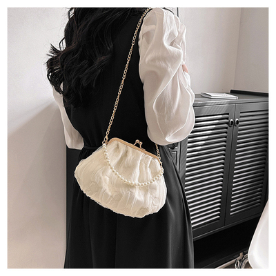 2024 NEW RETRO FAIRY SOLID COLOR small bag white hand hand bag perl bag net yarn of women in simple crossbody bag. باگ کوچک رنگي و رنگي و رنگي و رنگي و رنگي و رنگي و رنگي