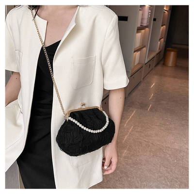 2024 NEW RETRO FAIRY SOLID COLOR small bag white hand hand bag perl bag net yarn of women in simple crossbody bag. باگ کوچک رنگي و رنگي و رنگي و رنگي و رنگي و رنگي و رنگي