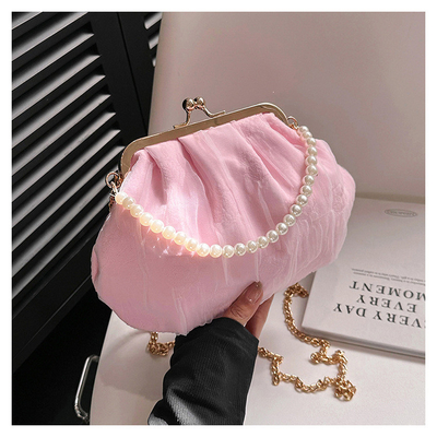 2024 NEW RETRO FAIRY SOLID COLOR small bag white hand hand bag perl bag net yarn of women in simple crossbody bag. باگ کوچک رنگي و رنگي و رنگي و رنگي و رنگي و رنگي و رنگي
