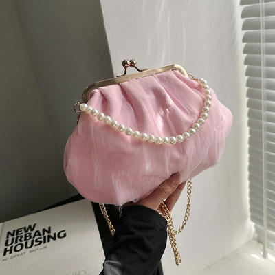 2024 NEW RETRO FAIRY SOLID COLOR small bag white hand hand bag perl bag net yarn of women in simple crossbody bag. باگ کوچک رنگي و رنگي و رنگي و رنگي و رنگي و رنگي و رنگي
