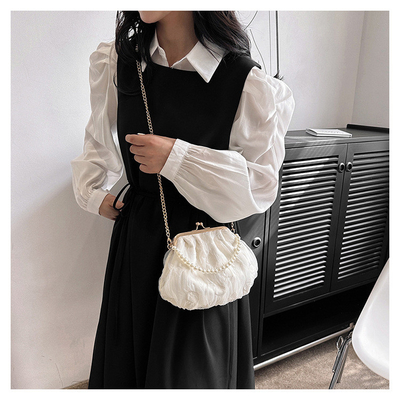 2024 NEW RETRO FAIRY SOLID COLOR small bag white hand hand bag perl bag net yarn of women in simple crossbody bag. باگ کوچک رنگي و رنگي و رنگي و رنگي و رنگي و رنگي و رنگي