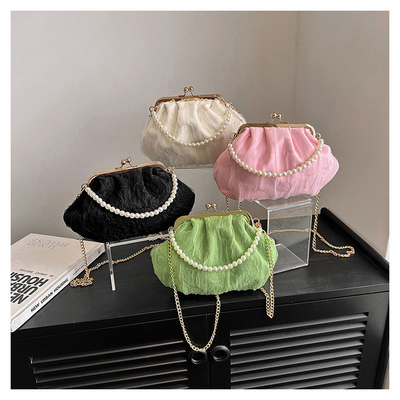 2024 NEW RETRO FAIRY SOLID COLOR small bag white hand hand bag perl bag net yarn of women in simple crossbody bag. باگ کوچک رنگي و رنگي و رنگي و رنگي و رنگي و رنگي و رنگي