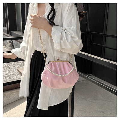 2024 NEW RETRO FAIRY SOLID COLOR small bag white hand hand bag perl bag net yarn of women in simple crossbody bag. باگ کوچک رنگي و رنگي و رنگي و رنگي و رنگي و رنگي و رنگي