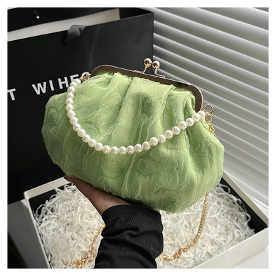 2024 NEW RETRO FAIRY SOLID COLOR small bag white hand hand bag perl bag net yarn of women in simple crossbody bag. باگ کوچک رنگي و رنگي و رنگي و رنگي و رنگي و رنگي و رنگي