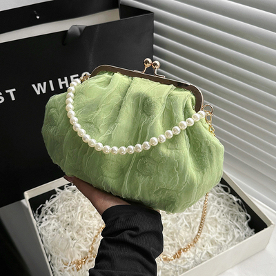 2024 NEW RETRO FAIRY SOLID COLOR small bag white hand hand bag perl bag net yarn of women in simple crossbody bag. باگ کوچک رنگي و رنگي و رنگي و رنگي و رنگي و رنگي و رنگي