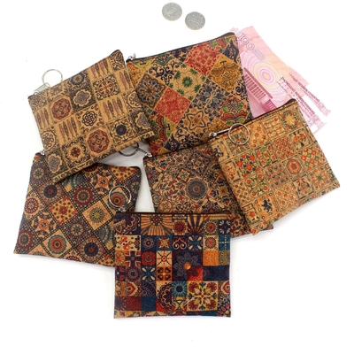 VINTAGE TRUE WOOD PRINT CORK MONEY PURSE BORK PRINT COIN BAG KEY SMALL SQUARE BAG Casual NOSTALGIA Clutch BAG (بسته از چوبی و چوبی)