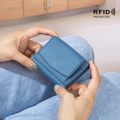 بروش ضد سرقت کیف پول چرمی زنانه کیف پول کارت کوتاه کیف پول کوچک سه تا کیف پول RFID مینی سکه پوست گاو کیف پول کراس برد
