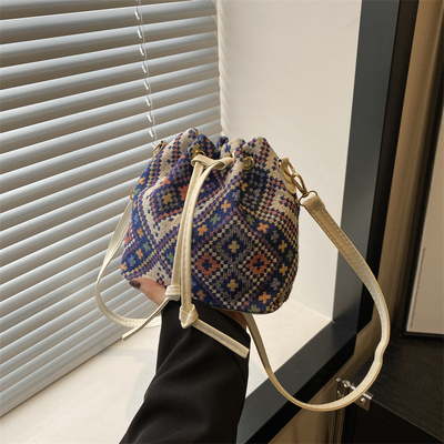 NEW CHINESE NATIONAL WIND ARMIPIT BUCKET BAG ساده ترين مد تابستان سبک لين جديد درجه بالا احساس تک شانه