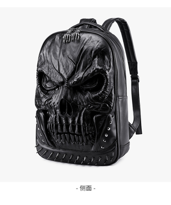 3D PU LEATHER SKULL Backpack - Backpacks STEAM PUNK RIVET PERSONALITY Travel Backpack کالج / دبیرستان کیف های کتاب