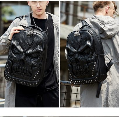 3D PU LEATHER SKULL Backpack - Backpacks STEAM PUNK RIVET PERSONALITY Travel Backpack کالج / دبیرستان کیف های کتاب
