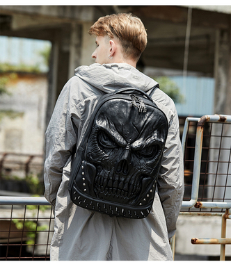 3D PU LEATHER SKULL Backpack - Backpacks STEAM PUNK RIVET PERSONALITY Travel Backpack کالج / دبیرستان کیف های کتاب