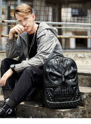 3D PU LEATHER SKULL Backpack - Backpacks STEAM PUNK RIVET PERSONALITY Travel Backpack کالج / دبیرستان کیف های کتاب