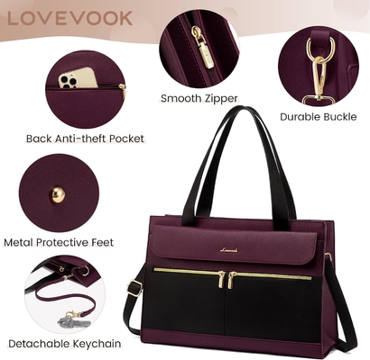 LOVEVOOK لپ تاپ کیف زنانه 15.6 اینچ لپ تاپ کامل کیف کاری حرفه ای چرم کامپیوتر کیف کوتاه ضد آب تجارت