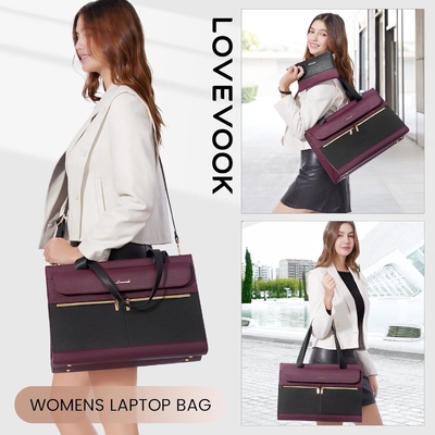 LOVEVOOK لپ تاپ کیف زنانه 15.6 اینچ لپ تاپ کامل کیف کاری حرفه ای چرم کامپیوتر کیف کوتاه ضد آب تجارت