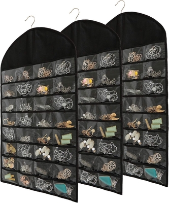 FORAINEAM 3 PACK HANGING JEWELRY ORGANIZER 32 جیب 18 قلاب و حلقه گردنبند نگهدارنده گوشواره های دستبند حلقه نمایش