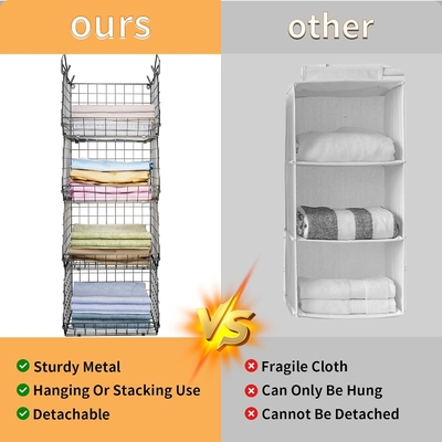 X-COSRACK 4 Tier FOLDABLE CLOSET ORGANIZER، قفسه های لباس با پنج قلاب، دیوار نصب و کابینت سیم ذخیره سبد سطل،