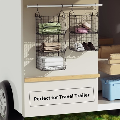 X-COSRACK 4 Tier FOLDABLE CLOSET ORGANIZER، قفسه های لباس با پنج قلاب، دیوار نصب و کابینت سیم ذخیره سبد سطل،