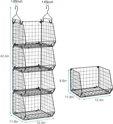 X-COSRACK 4 Tier FOLDABLE CLOSET ORGANIZER، قفسه های لباس با پنج قلاب، دیوار نصب و کابینت سیم ذخیره سبد سطل،