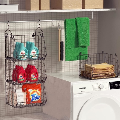 X-COSRACK 4 Tier FOLDABLE CLOSET ORGANIZER، قفسه های لباس با پنج قلاب، دیوار نصب و کابینت سیم ذخیره سبد سطل،