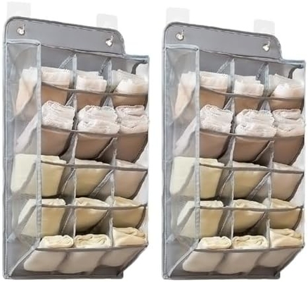 3D NEW DURABLE CLOSET HANGING ORGANIZER با جیب های شبکه 3D، قفسه های دیواری کمد لباس پوشاک بسته بندی بسته بندی (BEIGE-2PACK)