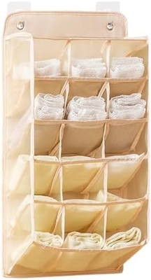 3D NEW DURABLE CLOSET HANGING ORGANIZER با جیب های شبکه 3D، قفسه های دیواری کمد لباس پوشاک بسته بندی بسته بندی (BEIGE-2PACK)