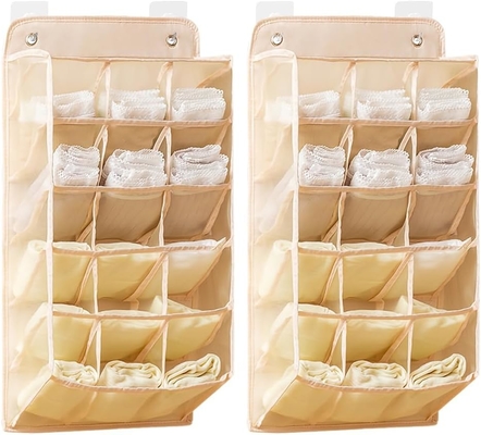 3D NEW DURABLE CLOSET HANGING ORGANIZER با جیب های شبکه 3D، قفسه های دیواری کمد لباس پوشاک بسته بندی بسته بندی (BEIGE-2PACK)