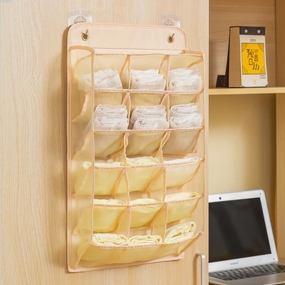 3D NEW DURABLE CLOSET HANGING ORGANIZER با جیب های شبکه 3D، قفسه های دیواری کمد لباس پوشاک بسته بندی بسته بندی (BEIGE-2PACK)