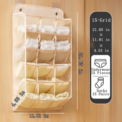 3D NEW DURABLE CLOSET HANGING ORGANIZER با جیب های شبکه 3D، قفسه های دیواری کمد لباس پوشاک بسته بندی بسته بندی (BEIGE-2PACK)