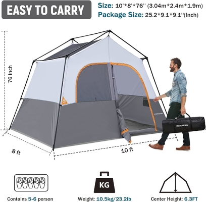 HIKERGARDEN چادر کمپینگ 6 نفره - قابل حمل آسان تنظیم چادر خانوادگی برای کمپ، چادر کابین پارچه ضد بادی در فضای باز