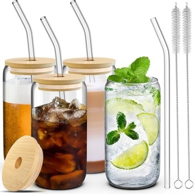 4تا جعبه شیشه ای با پوشش و تنباکو 16 اونسی، جعبه نوشیدنی، فنجان قهوه ی یخ زده با پوشش بامبو