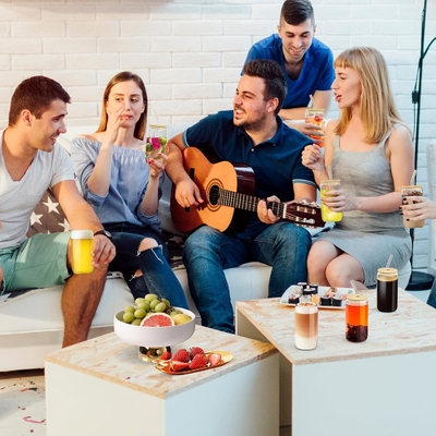 4تا جعبه شیشه ای با پوشش و تنباکو 16 اونسی، جعبه نوشیدنی، فنجان قهوه ی یخ زده با پوشش بامبو