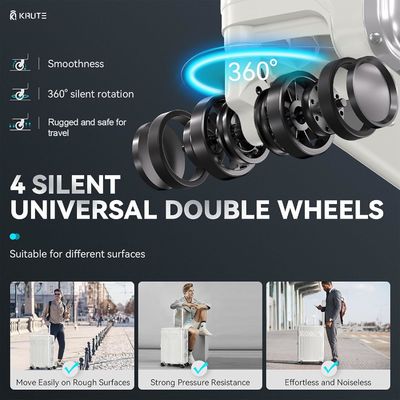 چمدان بدون زیپ با 4 چرخ، چمدان 20 اینچی هارد شل با PC+ABS، قفل TSA، 4 گوشه فلزی، سفید