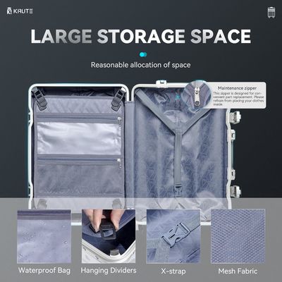 چمدان بدون زیپ با 4 چرخ، چمدان 20 اینچی هارد شل با PC+ABS، قفل TSA، 4 گوشه فلزی، سفید