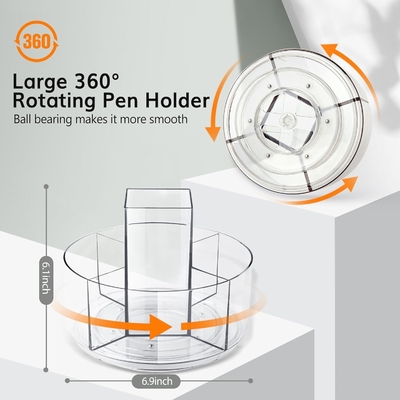 5 اسلات دارنده قلم آکریلیک 360 درجه چرخش برای میز، دارنده مارکر Caddy مواد هنری سازمان دهنده قلم سازمان دهنده برای میز