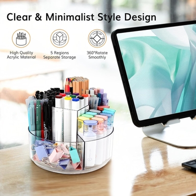 5 اسلات دارنده قلم آکریلیک 360 درجه چرخش برای میز، دارنده مارکر Caddy مواد هنری سازمان دهنده قلم سازمان دهنده برای میز