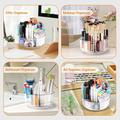 5 اسلات دارنده قلم آکریلیک 360 درجه چرخش برای میز، دارنده مارکر Caddy مواد هنری سازمان دهنده قلم سازمان دهنده برای میز