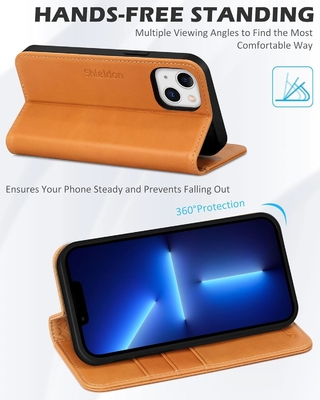 کیف کیف پول چرم قاب قابل تاشو مهر مغناطیسی نگهدارنده گیت کارت مسدود کننده RFID کاملاً محافظت شده با آیفون 13 سازگار است