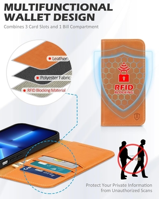 کیف کیف پول چرم قاب قابل تاشو مهر مغناطیسی نگهدارنده گیت کارت مسدود کننده RFID کاملاً محافظت شده با آیفون 13 سازگار است
