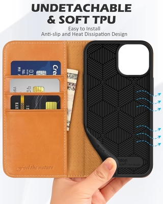 کیف کیف پول چرم قاب قابل تاشو مهر مغناطیسی نگهدارنده گیت کارت مسدود کننده RFID کاملاً محافظت شده با آیفون 13 سازگار است