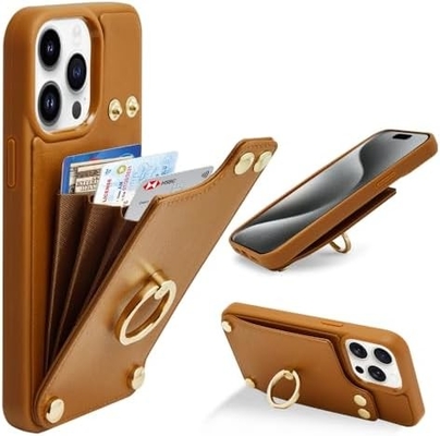دارنده کارت ها با آیفون 13 پرو مکس، دارنده حلقه چرخش 360 درجه، دارنده چرم، قاب ضدصدمه RFID،