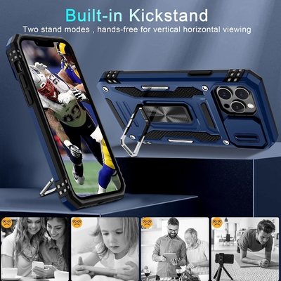 آیفون 12 پرو مکس با پوشش دوربین اسلاید + محافظ صفحه نمایش ((1 بسته) ، حلقه چرخش دار Kickstand Shockproof درجه نظامی