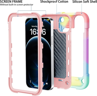 iPhone 12 Pro Max Case 6.7 " - ضدصدمه سنگین، پایه حلقه، صفحه نمایش شیشه ای و محافظ لنز دوربین (رنگین رنگ صورتی)