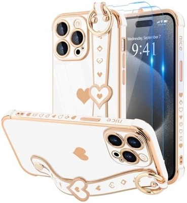 آیفون 12 پرو دوست داشتنی عشق-قلب پوشش بند پوشش تلفن برای زنان دختران Bling سیلیکون دوربین لنز حفاظت بامپر
