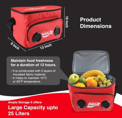 Cooler Bag with Built-in Bluetooth Stereo Speakers, Multi-Zipped Pockets, 24 Can Capacity, Adjustable Shoulder Strap, 12 Hours of Insulated Cooling and Freshness, for Camping, Fishing, Beach