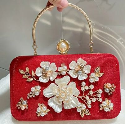 Flowers Pattern Handbag Metal Chain featuring delicate Applique Embellishment