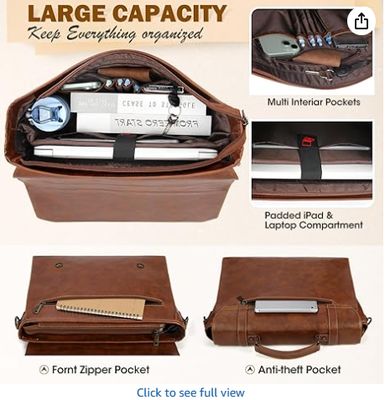 RAINSMORE کیف مسنجر مردانه 17 اینچی ضد آب چرم وینتیج کیف لپ تاپ بزرگ کیف دستی کیف شانه ای کامپیوتر برای دفتر کار مسافرت کالج