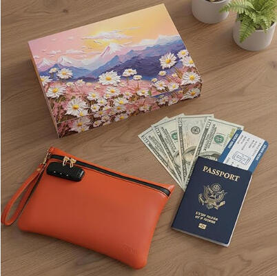 کیف ضد بو چرم PU با قفل ترکیبی کیف لوازم آرایشی دستی با دسته کیف پول مسافرتی، کیف بانکی با زیپ.